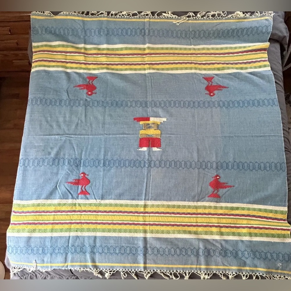 Mayan Aztec Hand Woven Hand Loomed Blanket Rug Tapestry 52” x 54”